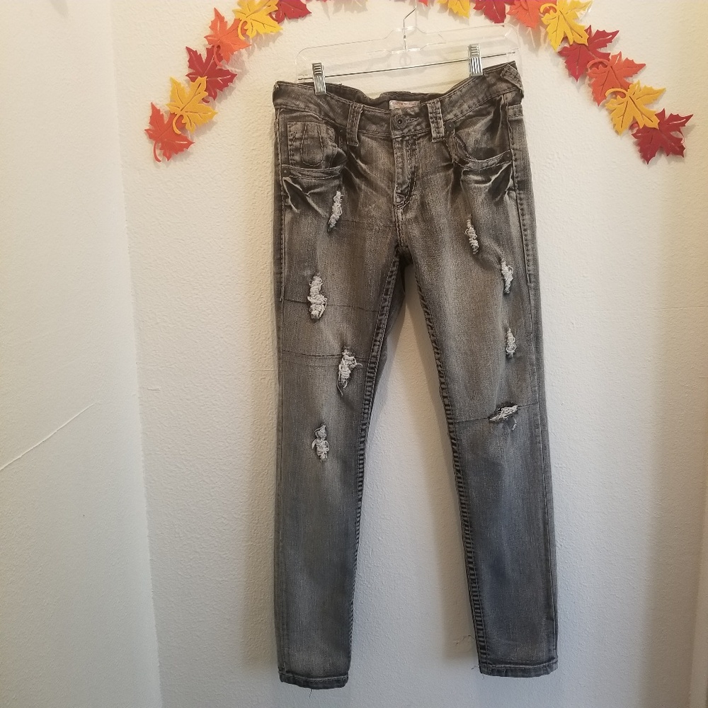 True Religion Grey Distressed Skinny Jean